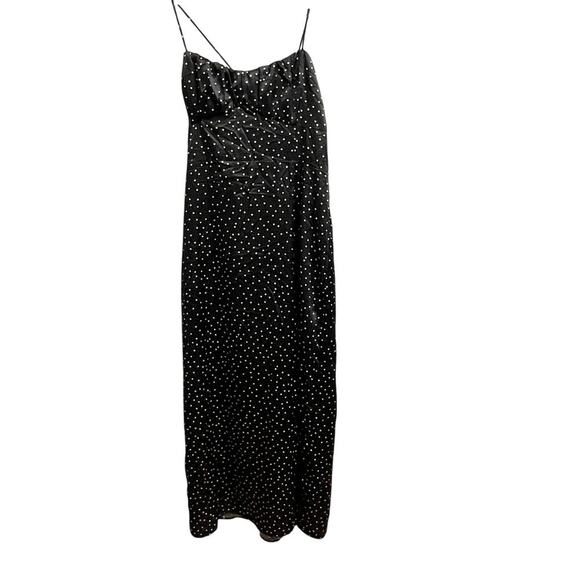 Zara Black Polka Dot Satin Midi Slip Dress Size Medium NEW Strappy Glam - Picture 3 of 8